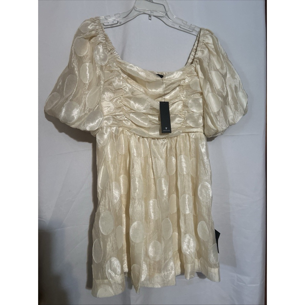 Lulus Cultivated Sweetness Cream Burnout Puff Sleeve Minidress Size L